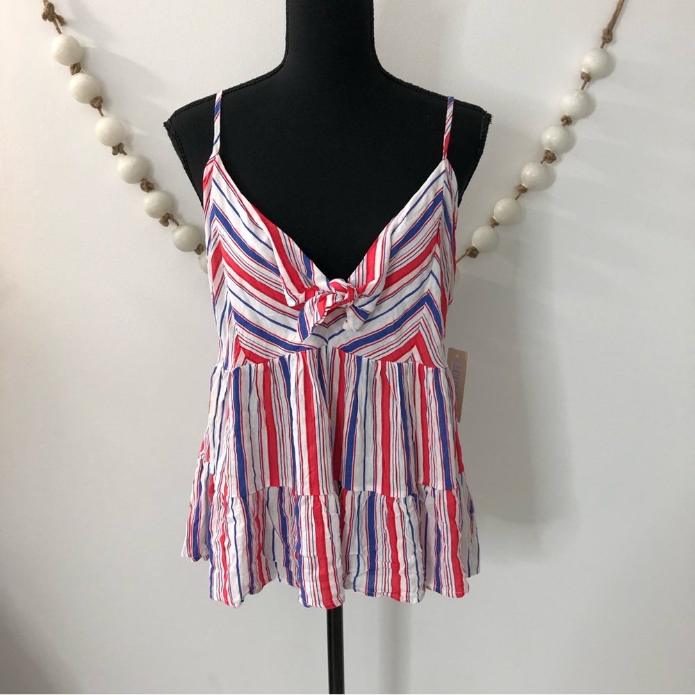 BKK Chance Red White & Blue striped Tank Top Juniors Medium Flowy M